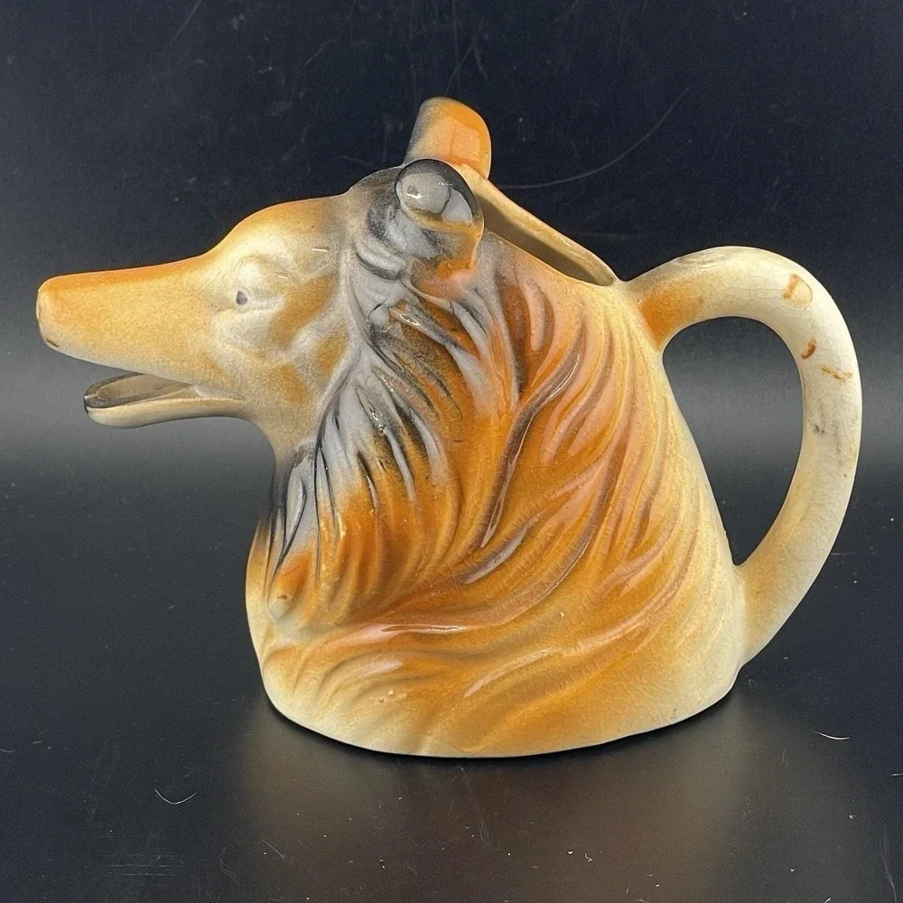 Vintage Occupied Japan Ceramic 3D Collie Lassie Dog Creamer‎ Cream Pitcher